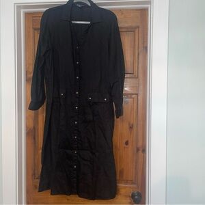 Saks Fifth Avenue Women's Linen Shirt Dress Black Large